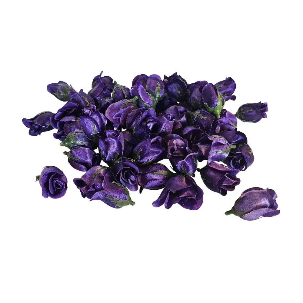 105 Purple Satin Rose Heads Lot Open Roses Buds Stemless Wedding Craft Decor